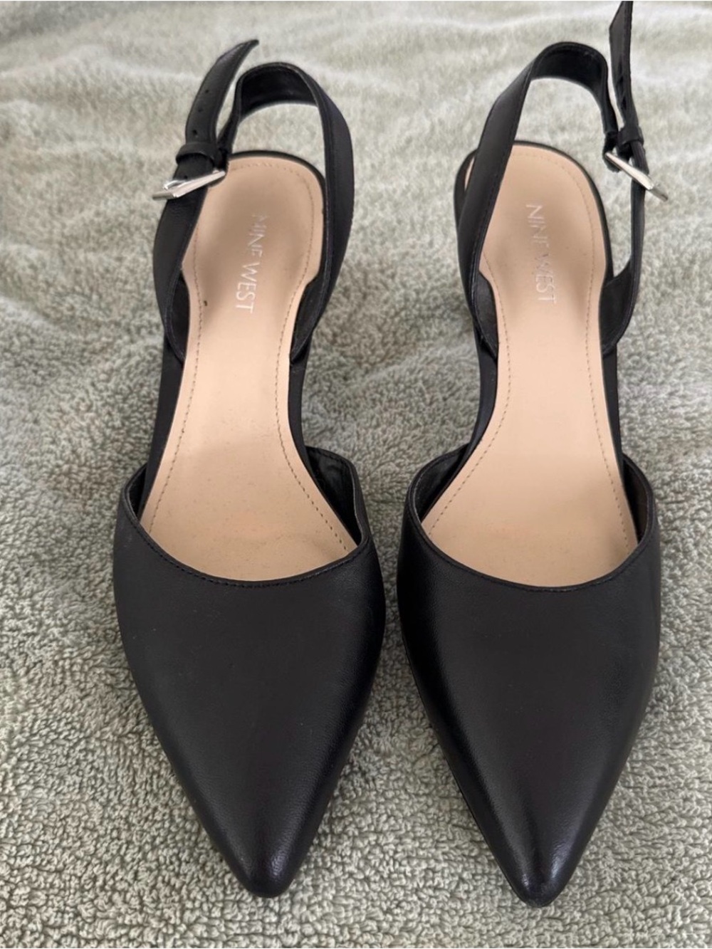 Nine West Black Leather Pointed Slingback Pumps with Buckle Strap Size 7